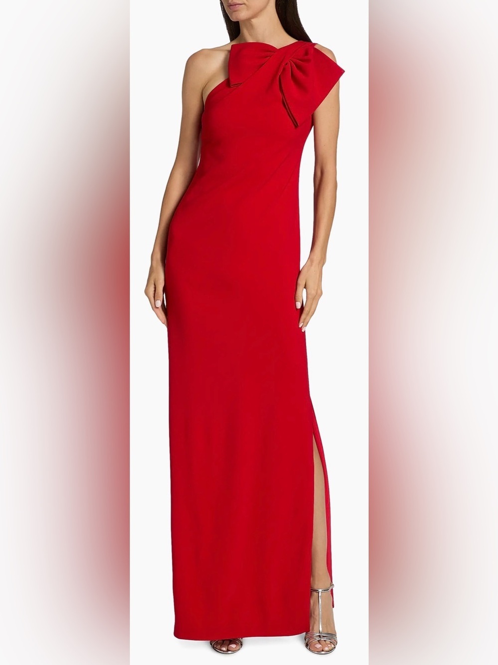 NEW Sachin and Babi Cosette Bow Crêpe One-Shoulder Cardinal Red Gown sz 14